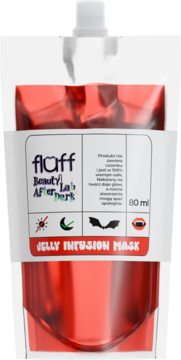 Maska Fluff Jelly Infusion After Dark 80ml w przezroczystej saszetce z czerwoną zawartością, widok z przodu.