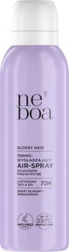 Fioletowy Neboa Glossy Hair termo-wygładzający air-spray do włosów, anti-frizz, ochrona 230°C.