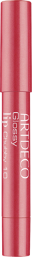 Czerwony błyszczyk Artdeco Glossy Lip Chubby nr 10 w sztyfcie, z połyskiem, pionowe ujęcie.