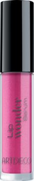 ARTDECO Lip Wonder Serum: odżywczy błyszczyk z fuksjowym brokatem w przezroczystym opakowaniu.