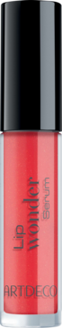 ARTDECO Lip Wonder Serum w przezroczystej butelce z czarną nakrętką, z jaskrawo-czerwonym płynem, widok z przodu.