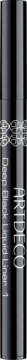 Stylizowany obraz ArtDeco Deep Black Liquid 1 Eyeliner; czarne tło, pionowe szare smugi i faliste, białe wzory.