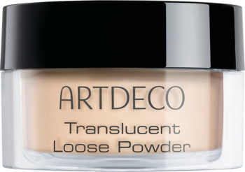 ARTDECO Translucent Loose Powder, transparentny matujący puder sypki, przezroczysty słoiczek z czarną nakrętką.