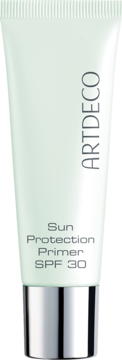 ARTDECO Sun Protection Primer SPF 30, baza z filtrem, jasnozielona tubka, chromowana zakrętka.