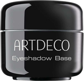 Czarny, błyszczący słoiczek bazy pod cienie Artdeco Eyeshadow Base, widok z przodu z białym napisem.