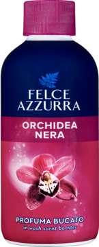 Felce Azzurra Orchidea Nera profuma bucato, granatowo-różowa butelka z orchideą, widok z przodu.