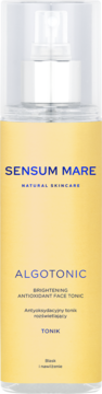 SENSUM MARE ALGOTONIC, rozświetlający tonik antyoksydacyjny do twarzy w żółtej butelce z atomizerem, przód.