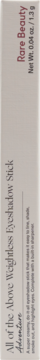 Rare Beauty Weightless Eyeshadow Stick Adventure, side of light grey box with product details, 0.04 oz.