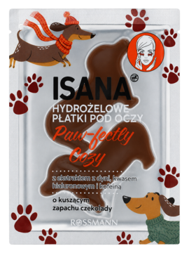 Isana Paw-fectly Cozy hydrożelowe płatki pod oczy w kształcie pieska, o kuszącym zapachu czekolady.