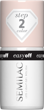 Semilac Easy Off LED Light Gel Polish w białej butelce, jasnoróżowa nakrętka z napisem 'step 2 color'.