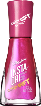 Sally Hansen Insta-Dri ColorShift, różowy lakier do paznokci zmieniający kolor, z metalicznym połyskiem, widok z przodu.