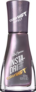 Lakier Sally Hansen Insta-Dri ColorShift, butelka z metalicznym, opalizującym fioletowo-szarym kolorem.