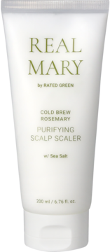 Biała tuba REAL MARY RATED GREEN Purifying Scalp Scaler z rozmarynem i solą morską, widok z przodu.
