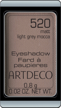 Artdeco cień do powiek 520 Light Grey Mocca, matowy, w prostokątnej czarnej kasetce, widok z góry.