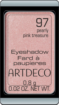Artdeco cień do powiek 97 Pearly Pink Treasure, jasnoróżowy perłowy cień w czarnej ramce, widok z góry.
