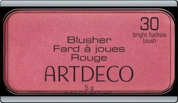 Róż do policzków Artdeco Blusher, odcień 30 Bright Fuchsia, wkład w ciemnej ramce, widok z góry.