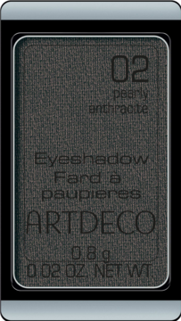 Artdeco Pearly Anthracite 02, ciemnoszary perłowy cień do powiek w czarnej kasetce, widok z góry.