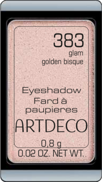Cień Artdeco Glam Golden Bisque 383, brokatowy, jasnozłoty, w czarnym magnetycznym wkładzie, widok z przodu.