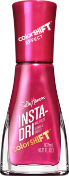 Sally Hansen Insta-Dri ColorShift, różowy metaliczny lakier do paznokci 9.17ml, butelka z fuksjową nakrętką.