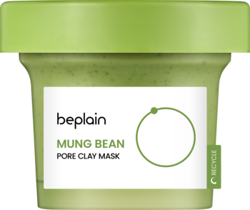 Zielona maseczka Beplain Mung Bean Pore Clay Mask w słoiku, widok z przodu, dla cery tłustej, zwęża pory.