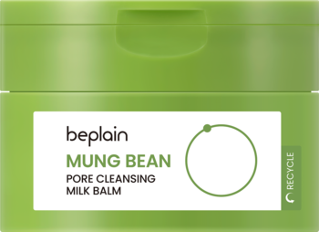 BEPLAIN MUNG BEAN PORE CLEANSING MILK BALM w zielonym, prostokątnym pojemniku, frontalny widok z góry.