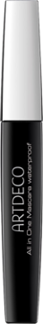 Czarny tusz do rzęs ARTDECO All in One Mascara Waterproof z srebrną zakrętką, widok z przodu.