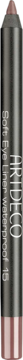 ARTDECO Soft Eye Liner Waterproof, ciemna kredka do oczu z metalicznym korpusem i różowo-brązowym szpicem, pionowo.