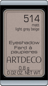 Matowy cień do powiek Artdeco 514 Light Grey Beige w prostokątnej, metalowej kasetce, widok z góry.