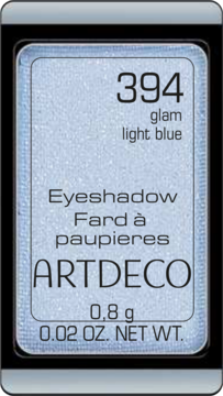 Jasnoniebieski brokatowy cień do powiek Artdeco Glam Light Blue, numer 394, w prostokątnym wkładzie. Widok z góry.