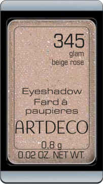 Artdeco Glam Beige Rose Eyeshadow 345 w czarnym opakowaniu, brokatowy, beżowo-różowy odcień, widok z góry.