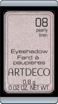 Artdeco Eyeshadow 08 Pearly Linen, jasny perłowy cień do powiek w czarnej kasetce, widok z góry.