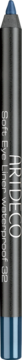 Pionowa, ciemnoszara kredka do oczu ARTDECO Soft Eye Liner Waterproof z niebieskimi nasadkami, metaliczny połysk.