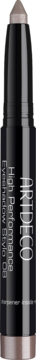 Srebrno-szary cień Artdeco High Performance Eyeshadow Stylo, widok z przodu czarnego sztyftu z metaliczną końcówką.