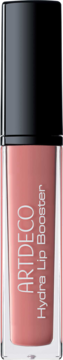 Błyszczyk Artdeco Hydra Lip Booster Translucent Salmon, w przezroczystej tubce z czarną nakrętką, pionowy widok z przodu.
