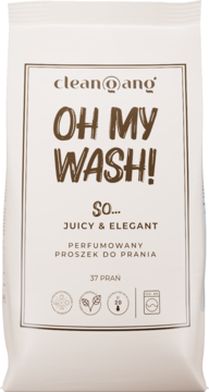 clean@ang OH MY WASH! So... Juicy & Elegant perfumowany proszek do prania, biała torba, widok z przodu.