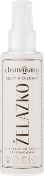 Biały Clean Qang Juicy & Elegant żelazko w sprayu do tkanin, z pionowym napisem Żelazko, widok z przodu.