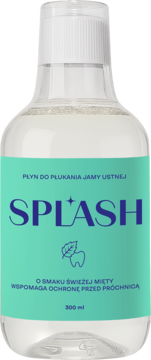 Płyn do płukania ust Splash, 300 ml, o smaku świeżej mięty, wspiera ochronę przed próchnicą, widok frontalny.