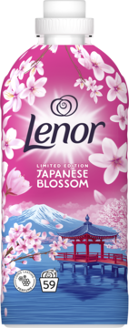 Różowy płyn Lenor Japanese Blossom Limited Edition, góra Fuji, pagoda, kwitnące wiśnie, 59 prań.