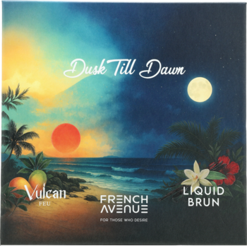 French Avenue Dusk Till Dawn EDP Gift Set. Box with tropical sunset (Vulcan Feu) and night ocean (Liquid Brun).