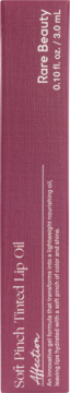 Reddish-purple box for Rare Beauty Soft Pinch Tinted Lip Oil in Affection, showing vertical product name and size.