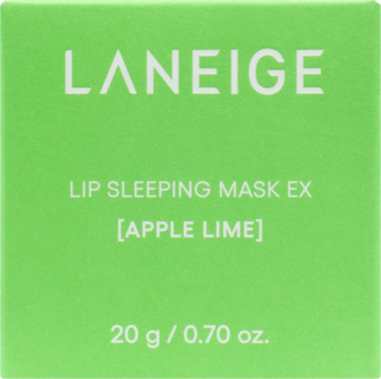 Opakowanie LANEIGE LIP SLEEPING MASK EX Apple Lime, zielone pudełko z białymi napisami, widok z przodu.