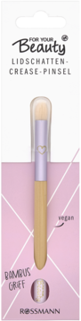 Pędzel do cieni For Your Beauty z bambusowym trzonkiem i fioletowym uchwytem, w przezroczystej osłonie, w różowym opakowaniu.