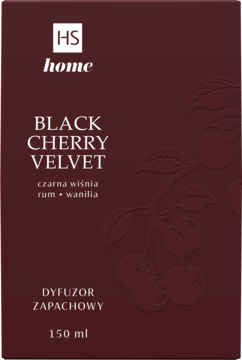 Bordowy dyfuzor HS Home Black Cherry Velvet 150 ml z wiśniami, widok z przodu, matowe wykończenie.