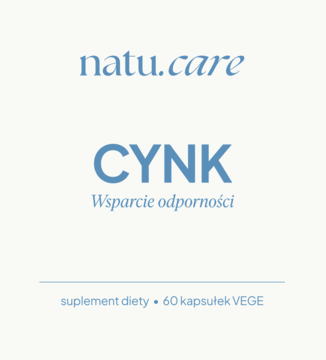 Biała etykieta suplementu Natu.Care Cynk, wsparcie odporności, 60 kapsułek VEGE, widok z przodu.