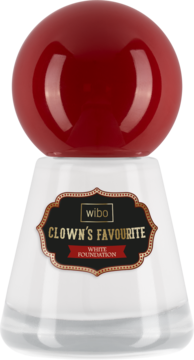 Wibo Clown's Favourite kryjący biały podkład, butelka z białą podstawą i czerwoną kulistą nakrętką.