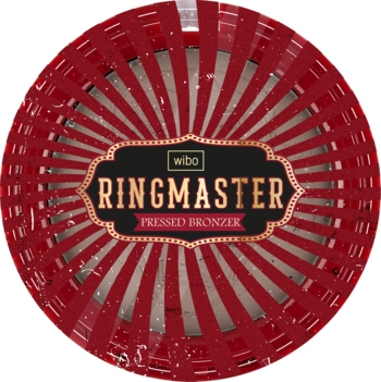 Wibo Ringmaster chłodny bronzer w okrągłym opakowaniu z czerwono-białymi promieniami, widok z góry.