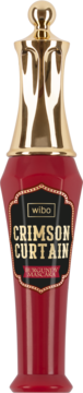 Wibo Crimson Curtain głęboko burgundowy tusz do rzęs w butelce ze złotą zakrętką, widok z przodu.
