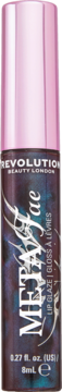 Revolution Beauty London Meta Fae Lip Glaze w ciemnej, holograficznej butelce z różową zakrętką, widok z przodu.