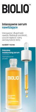 Bioliq Intensywne serum nawilżające z Haematococcus pluvialis, butelka z zakraplaczem, złota kropla.