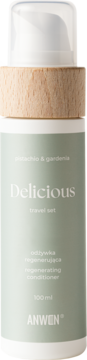 Anwen Delicious Regenerating Conditioner, pistachio & gardenia, 100ml travel set. Biała butelka.